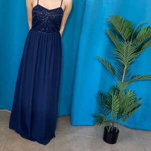 David’s Bridal navy blue beaded top dress